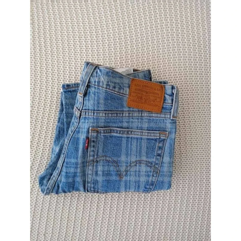 Levi's Premium Wedgie Straight‎ Jeans Plaid Blue High Rise Button Fly W25